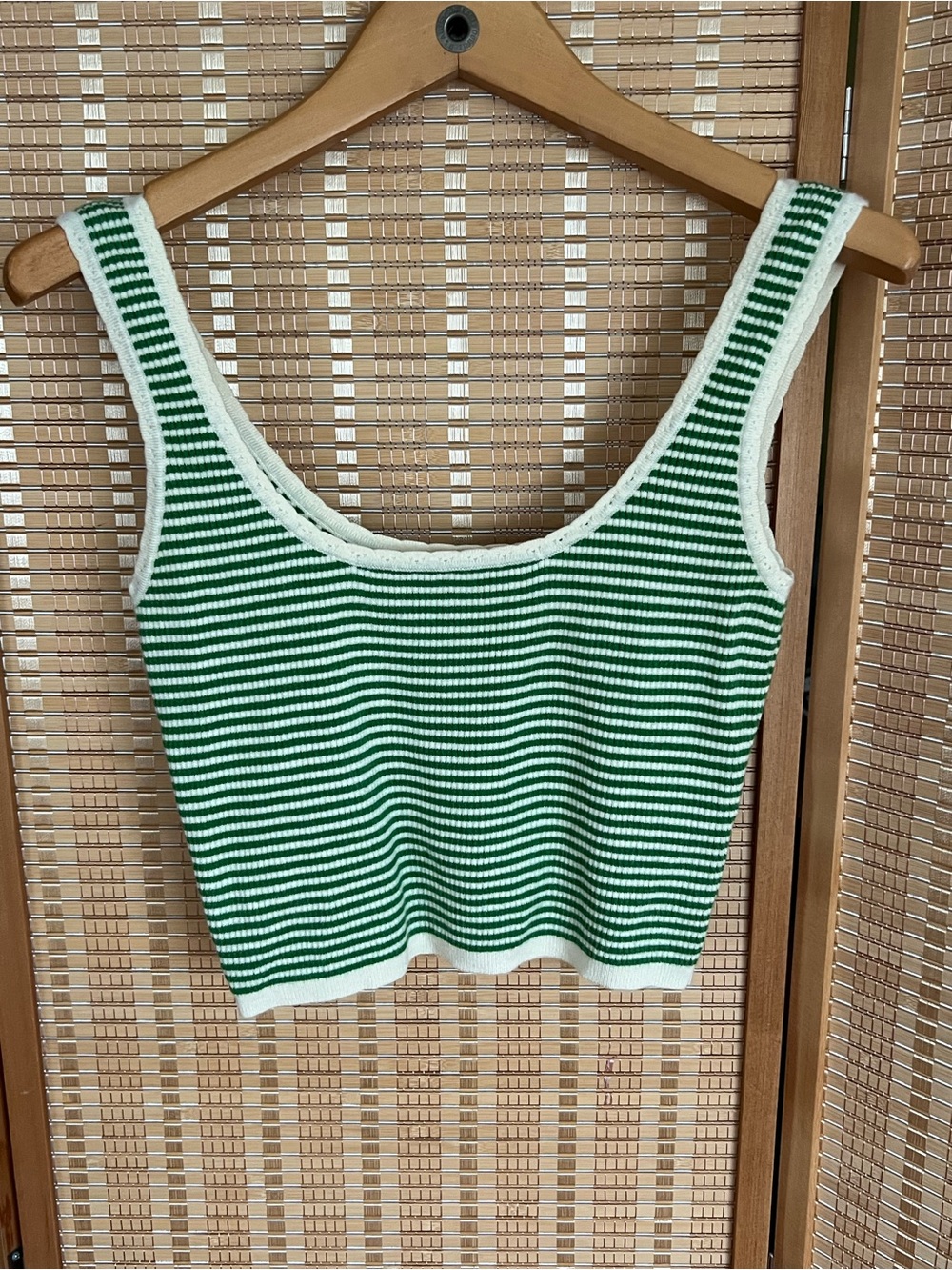 Bailey Rose green and white striped knit crop top Small